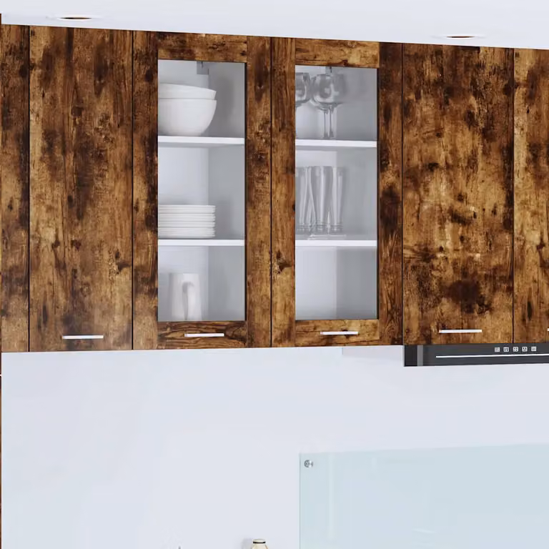 vidaXL Armadio pensile moderno in rovere fumé con ante in vetro e ripiani interni, L 40 cm x P 31 cm x H 80 cm