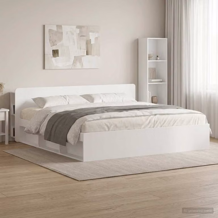 Testata del letto moderna vidaXL in legno ingegnerizzato bianco lucido con ripiani integrati e montaggio a parete L/P/H: 193.5 x 80.0 x 24.49 cm