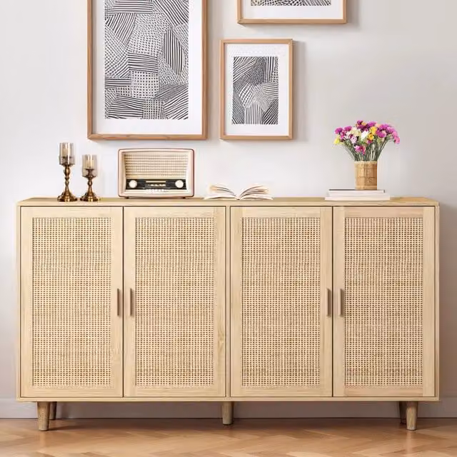 Armadio decorativo in rattan 4 ante - Zephmum- Elegante e funzionale, per camera da letto, soggiorno, ufficio