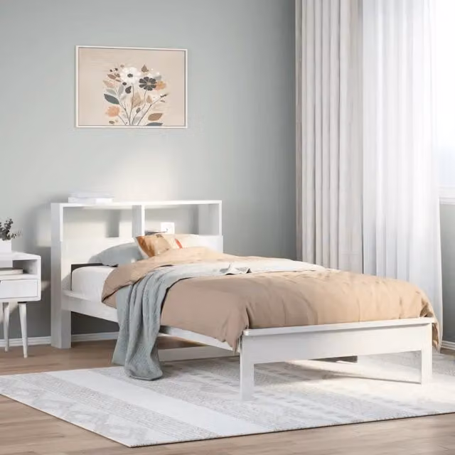Letto Libreria vidaXL in Legno di Pino Bianco con Ripiani Laterali L/P/H: 200 x 90 x 102 cm – 1