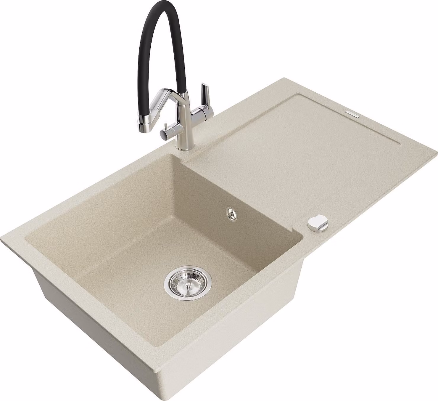 Mexen Leo lavello in granito a 1 vasca con sgocciolatoio e miscelatore da cucina Duo, beige - 6501-69-671701-07