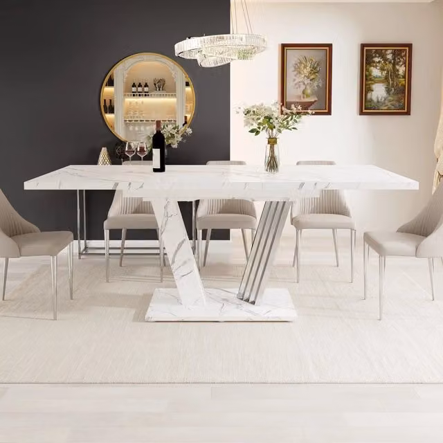 Tavolo da pranzo allungabile effetto marmo ¨C Minimal ¨C 120-160x80x76 cm, piano estensibile, telaio a farfalla per cucina soggiorno