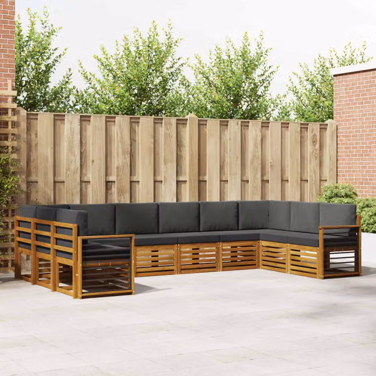 vidaXL Set di divani da esterno a L in legno di acacia con cuscini, Beige e Antracite