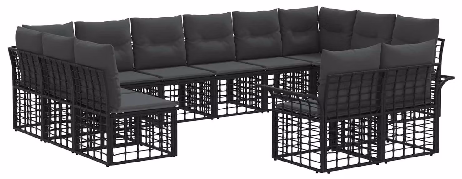 Set di divani da esterno 12 pcs Nero e Grigio scuro Poliestere