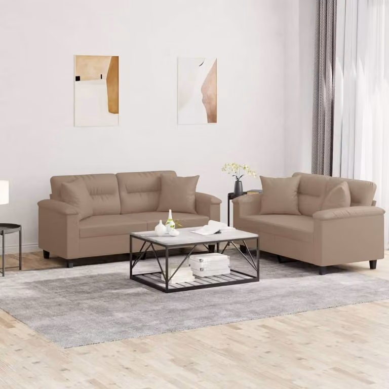 Maison Exclusive - Set divano a 2 posti con cuscini in ecopelle color marrone cappuccino