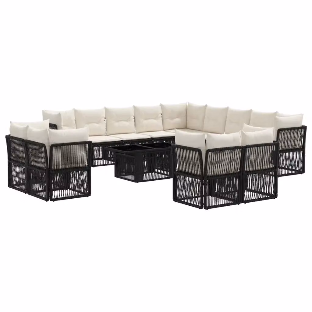 Set Divano da Giardino Moderno vidaXL in Polyrattan Nero con Cuscini e Tavolino da Esterno a Forma di U – 2