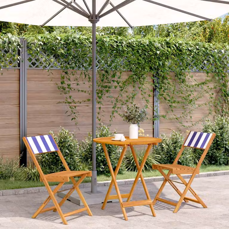 vidaXL Set da Bistrot 3pz in Legno di Acacia Olio Blu e Bianco a Righe per Giardino e Terrazzo