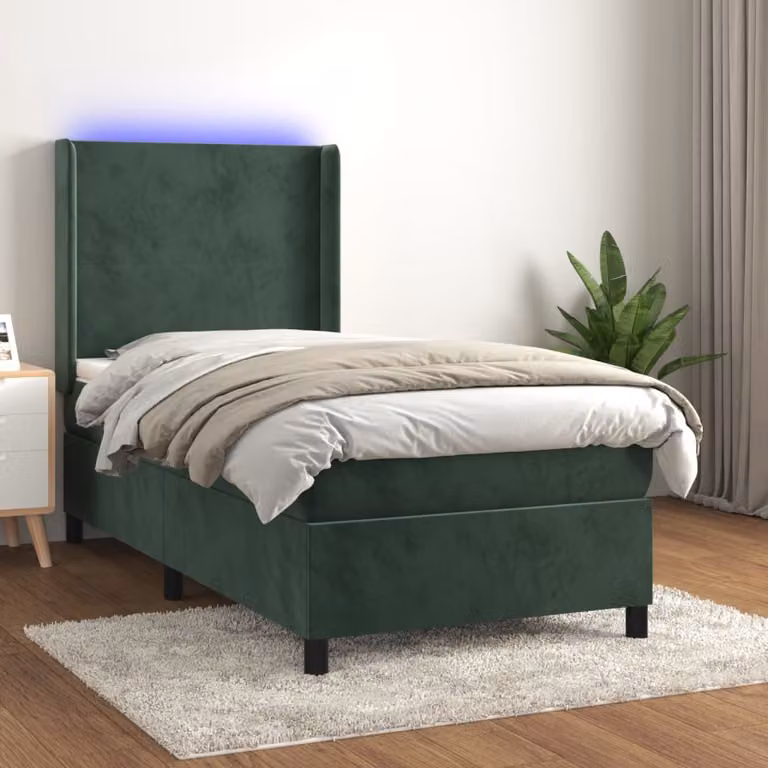 Maison Exclusive - Letto boxspring con materasso e LED verde scuro 90x200 cm velluto