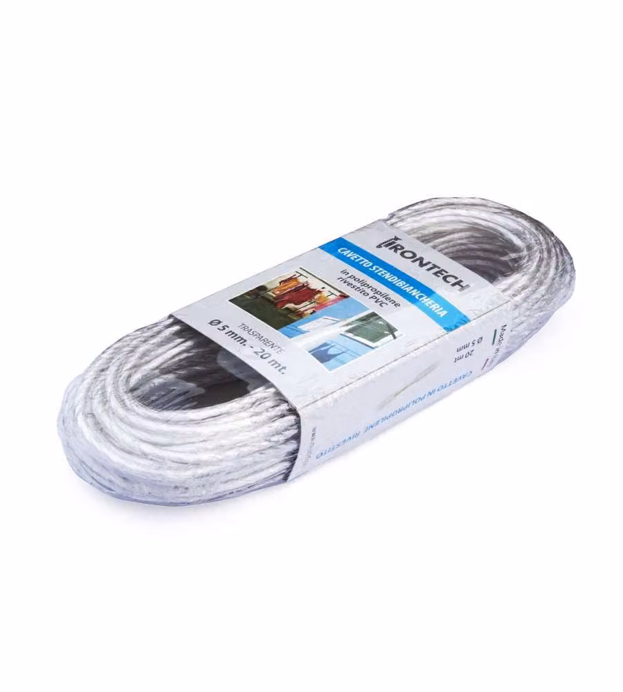 Cavo stendibiancheria Diam. 5 x 20 mt. in polipropilene rivestito PVC trasparente