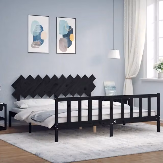 Letto con Testiera vidaXL in Legno Massello di Pino Nero L 200 x P 200 x H 30 cm – 1