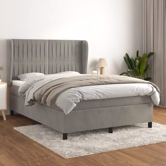 Letto Ibrido con Giroletto a Molle e Materasso vidaXL in Velluto Grigio Chiaro e Bianco L/P/H: 140 x 190 x 4 cm