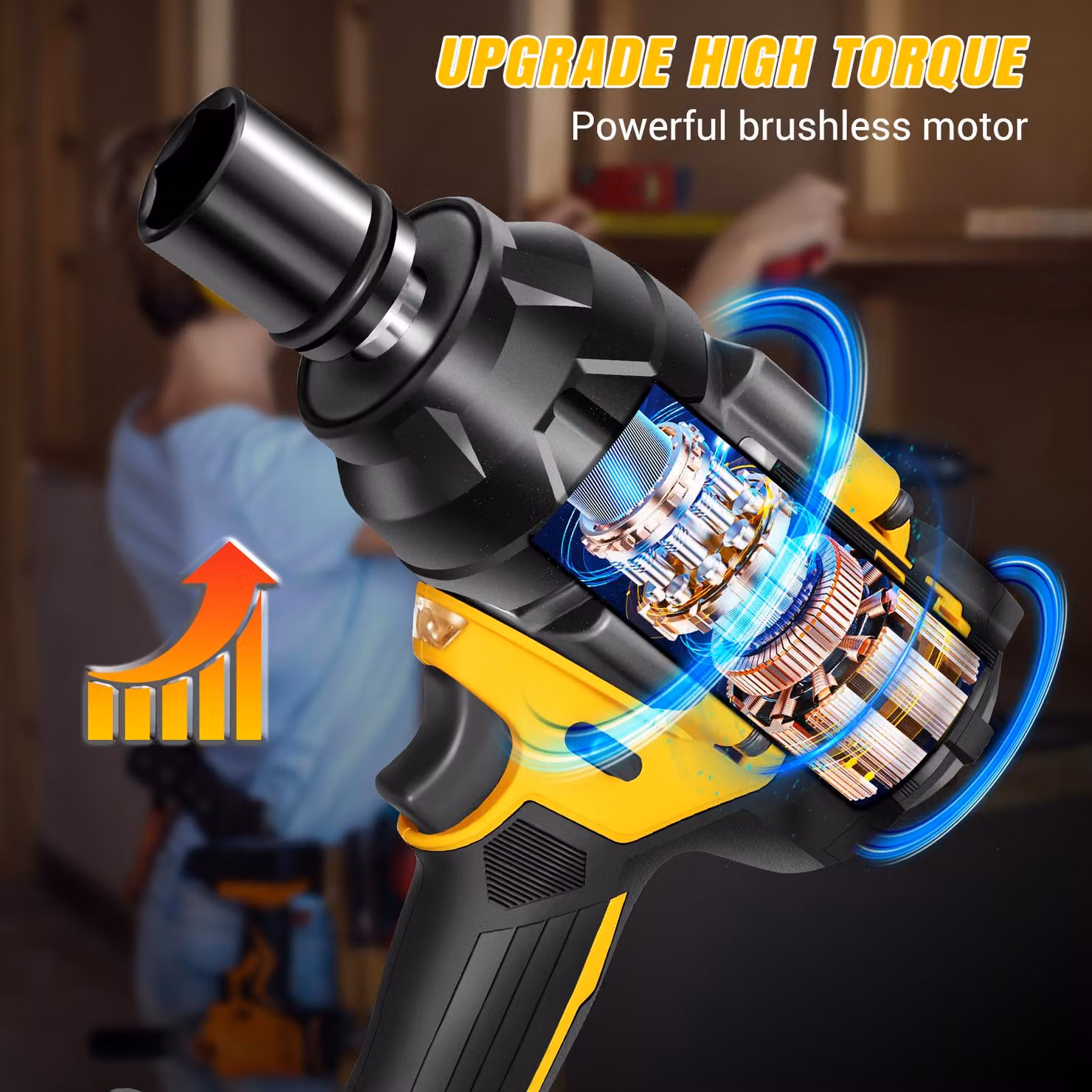 Chiave dinamometrica - Coppia: 800 Nm - Batteria al litio da 21 V - Corpo in plastica - Con due batterie - Per la riparazione di automobili