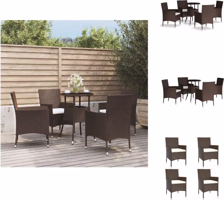 vidaXL set bistrot da giardino 5 pezzi con cuscini in poly rattan marrone - Set di mobili da giardino