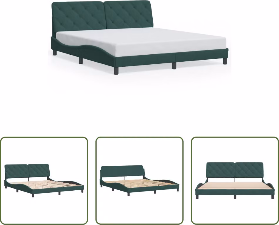 The Living Store Struttura letto con testiera in velluto verde scuro 180x200 cm