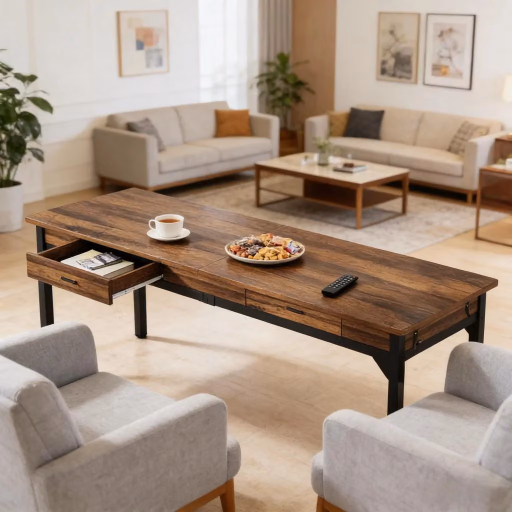 Scrivania da ufficio OKWISH in stile rustico per 2 persone con 2 cassetti e 2 ganci, in metallo e legno, L: 200 cm, P: 60 cm, H: 82 cm, colore nero e marrone – 2