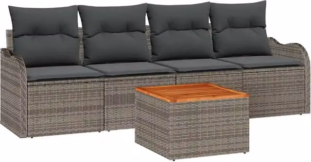 Set Divano da Giardino 5 pz | Set Salotto da Giardino Grigio polyrattan