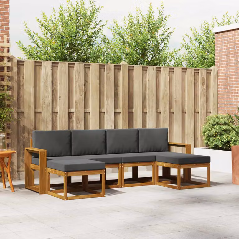 vidaXL Set di divani da esterno 6 pz in legno di acacia con cuscini, beige e antracite