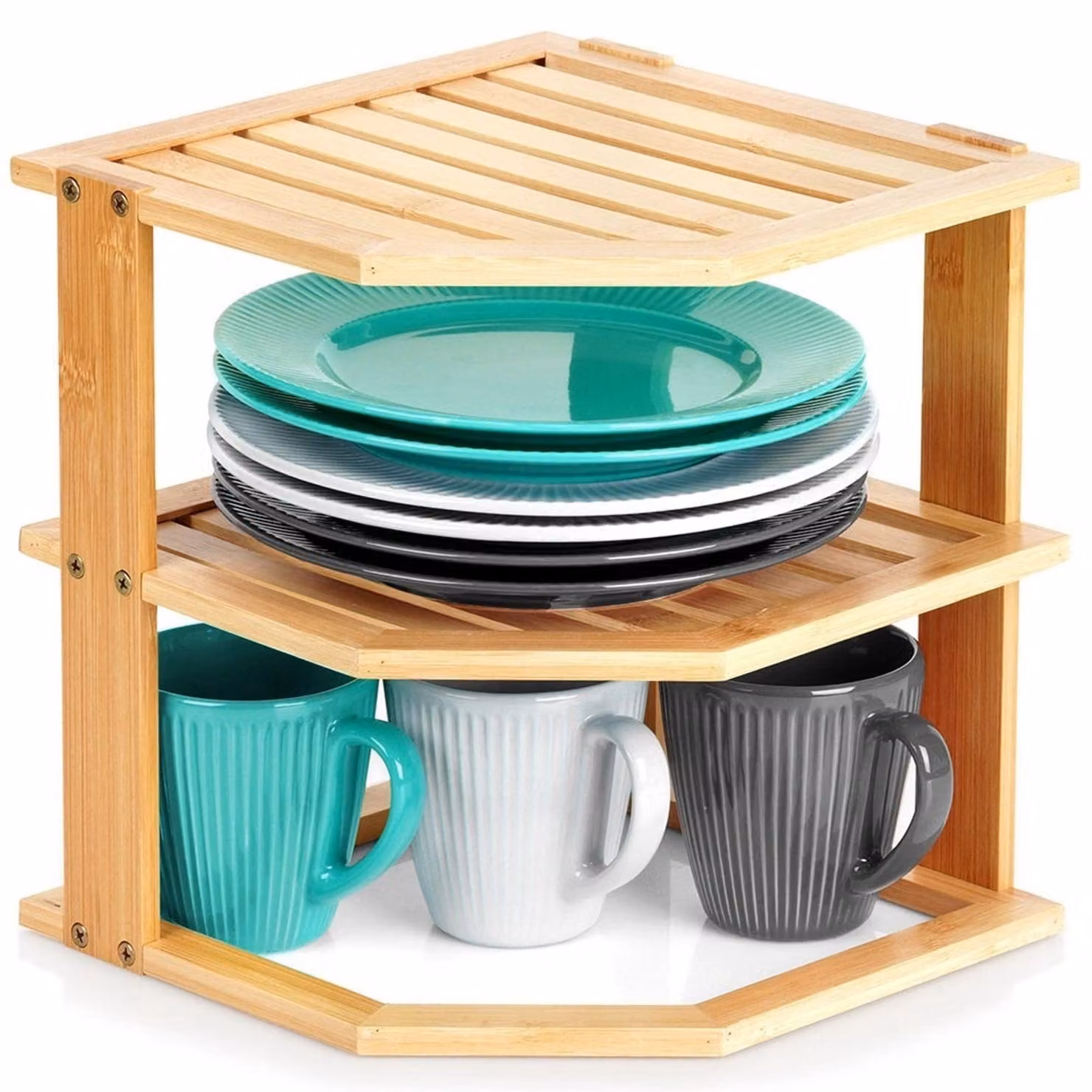 Mensola angolare da cucina in bambù, 3 ripiani, 25x25x27 cm