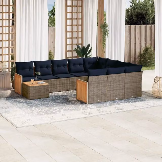 Set Divani da Giardino 11 pz con Cuscini Grigio in Polyrattan 3228049