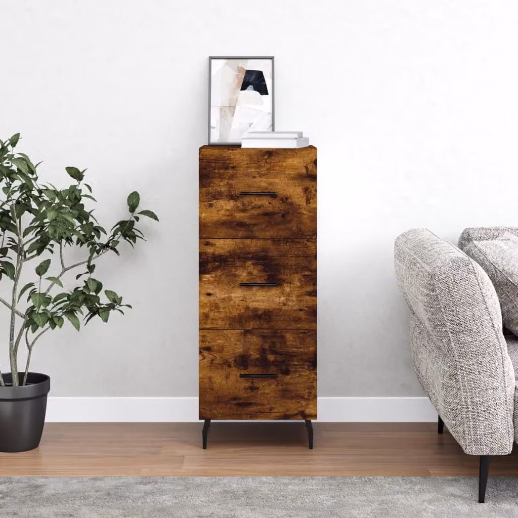 Credenza moderna vidaXL in legno multistrato color rovere fumo, sospesa a parete, L 34,5 cm x P 34 cm x H 90 cm