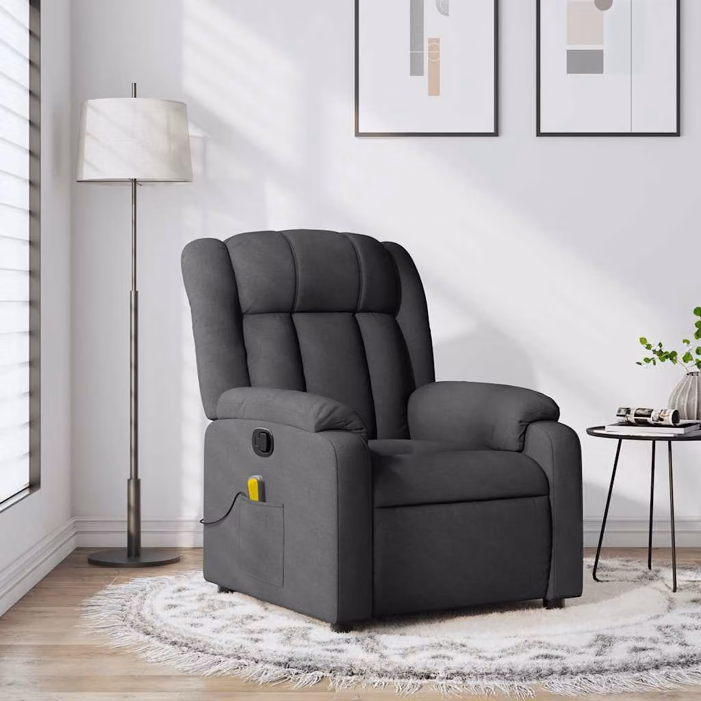 vidaXL Poltrona reclinabile relax in tessuto grigio con braccioli e struttura in legno e metallo