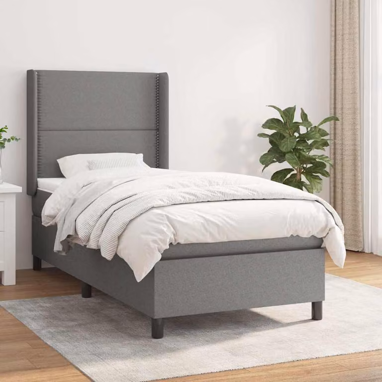 vidaXL Giroletto a Molle con Materasso Ibrido in Tessuto Grigio e Bianco L/P/H: 200 x 100 x 40 cm
