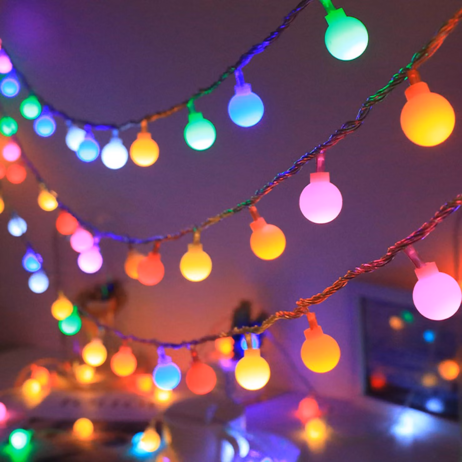 Catena luminosa a LED, 30 palline, 3 metri, multicolore, alimentata a batteria