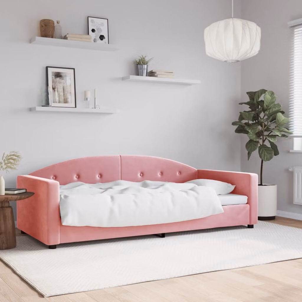 Letto da giorno vidaXL in velluto rosa con struttura imbottita L/P/H: 222 x 90 x 200 cm