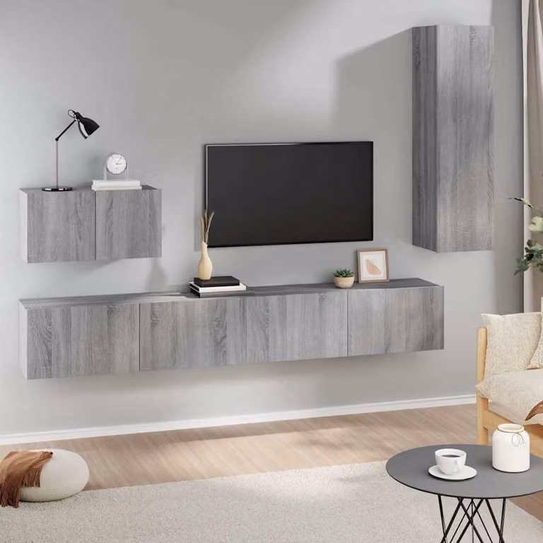 Set di Mobili Porta TV 4 pz vidaXL in Legno MDF Grigio Matt