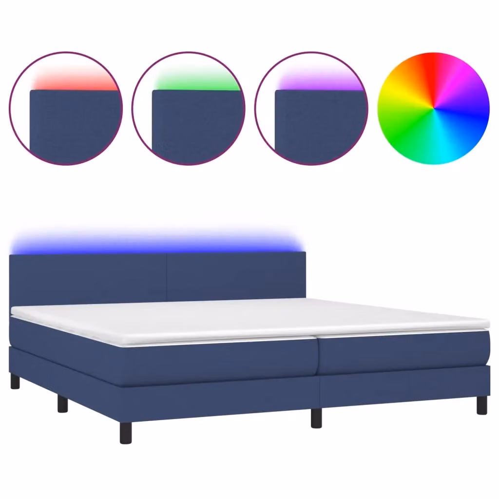 Letto Ibrido vidaXL con Materasso e Illuminazione LED Blu, Tessuto Bianco e Blu, L/P: 200 x 200 cm – 2