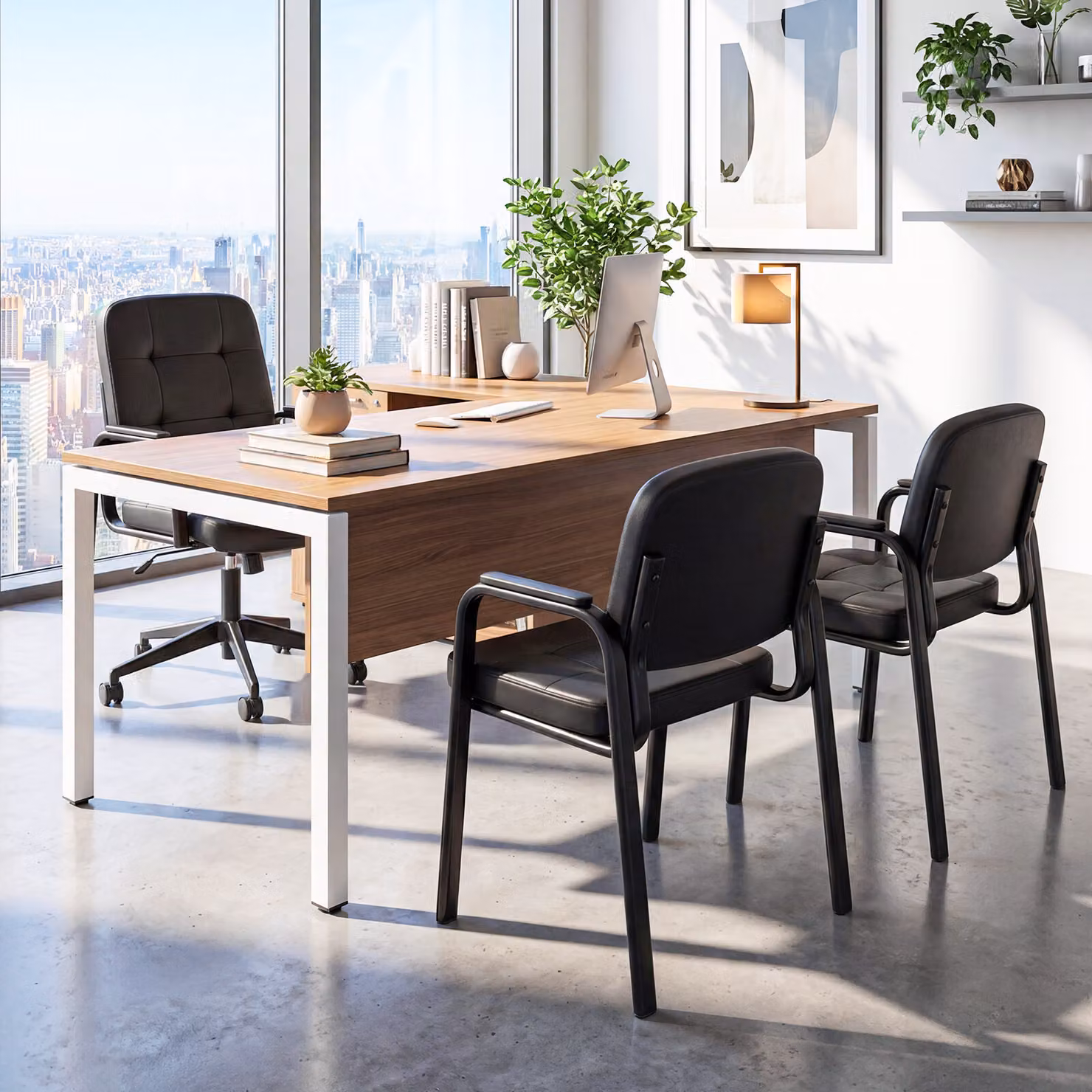 Costway Set di 6 sedie con braccioli Imbottiti e schienale ergonomico in pelle sintetica in PVC impermeabile, Sedie da ufficio senza ruote