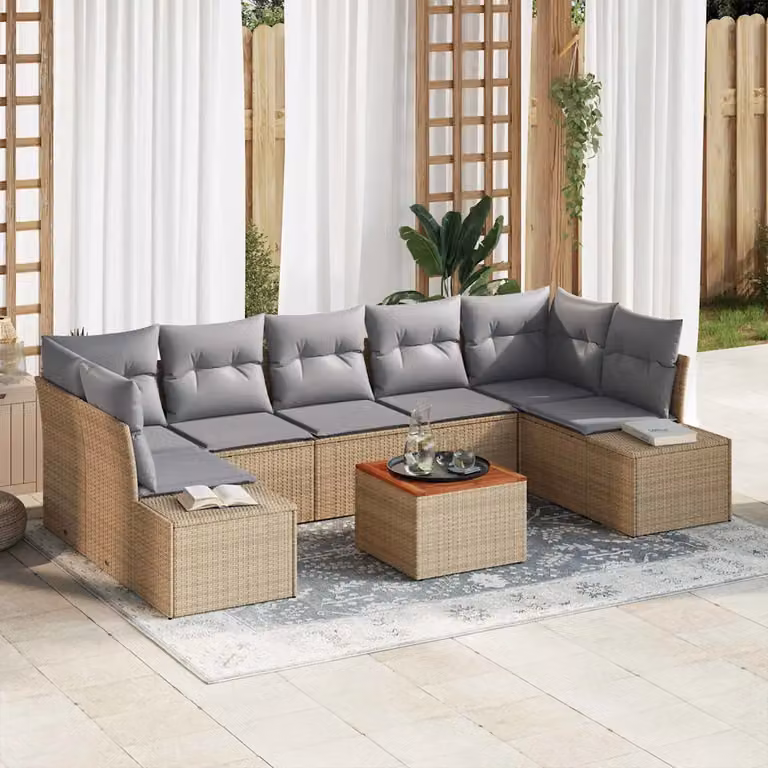 Set Divano da Giardino 8 pz vidaXL in Polyrattan Beige con Cuscini e Tavolino da Esterno