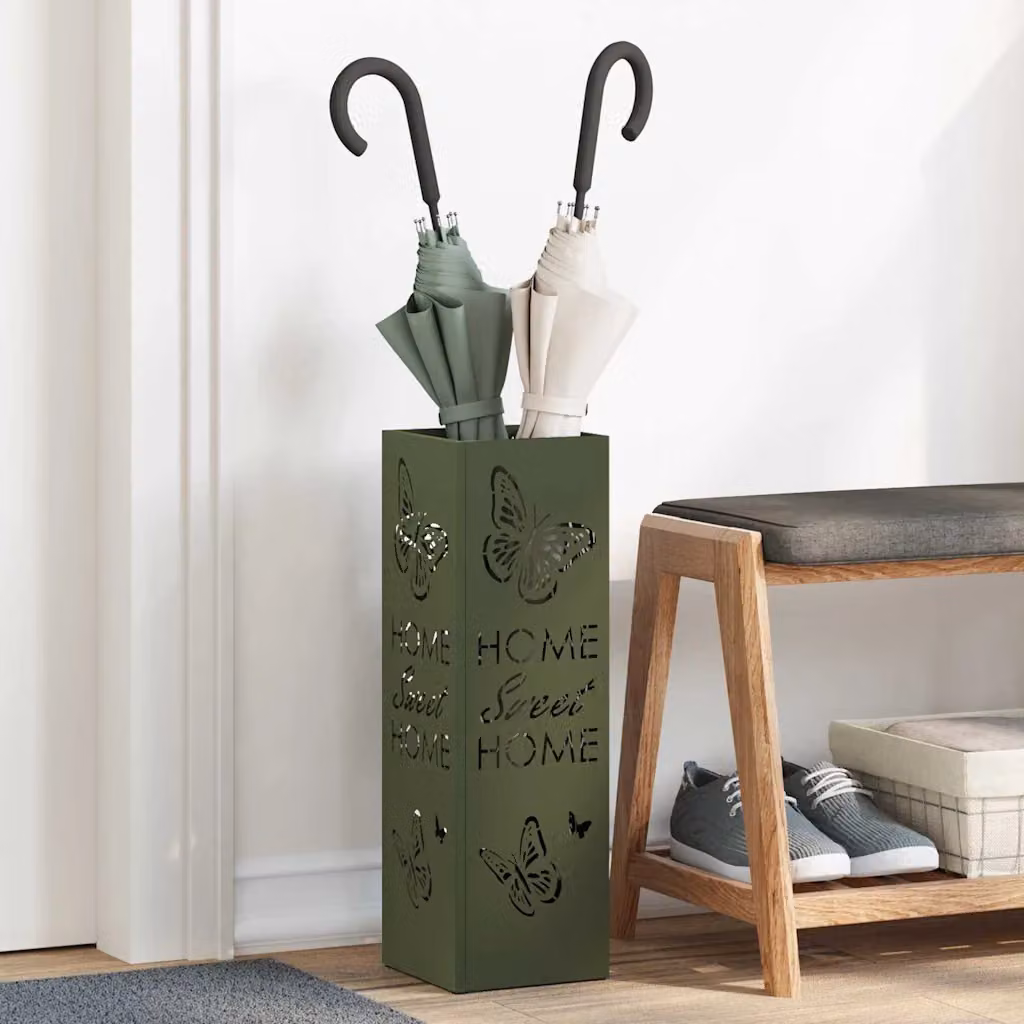 Stand per ombrelli da pioggia vidaXL in metallo verde L/P/H: 15,5 x 15,5 x 49 cm