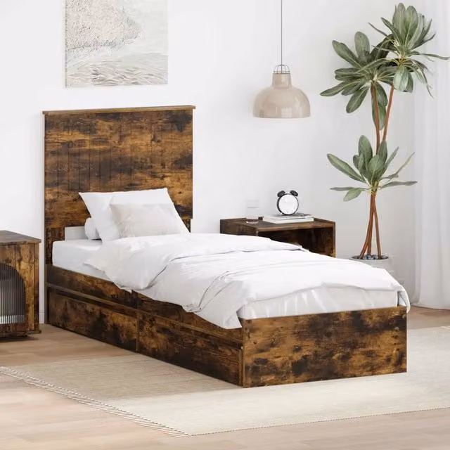 Letto con contenitore e cassetto vidaXL in legno rovere marrone L: 193 cm, P: 78 cm, H: 100 cm – 1
