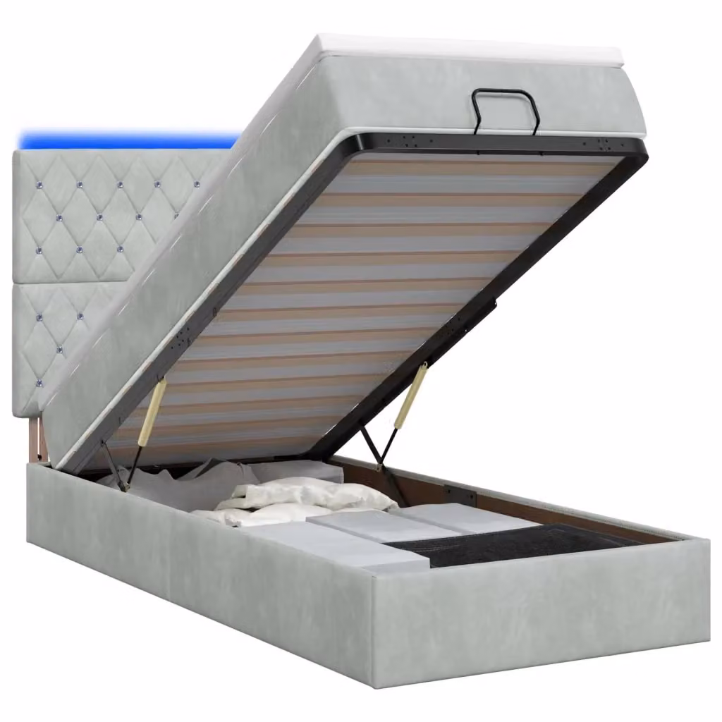 Letto Ottomano con Materasso Ibrido e Illuminazione LED vidaXL, Grigio e Bianco, L/P/H: 200 x 80 x 44 cm – 2