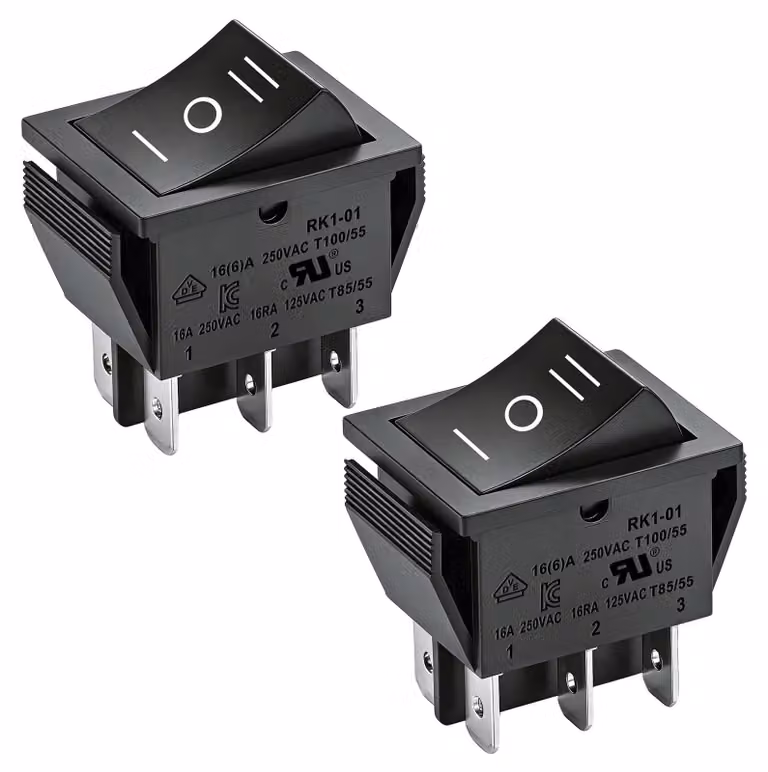Interruttore a levetta DPDT, 16A, 250V AC, nero, confezione da 2 pezzi
