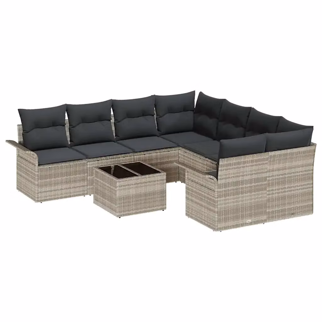 Set Divano da Giardino vidaXL 9 pz Grigio con Cuscini e Tavolino in Polyrattan e Acciaio – 2