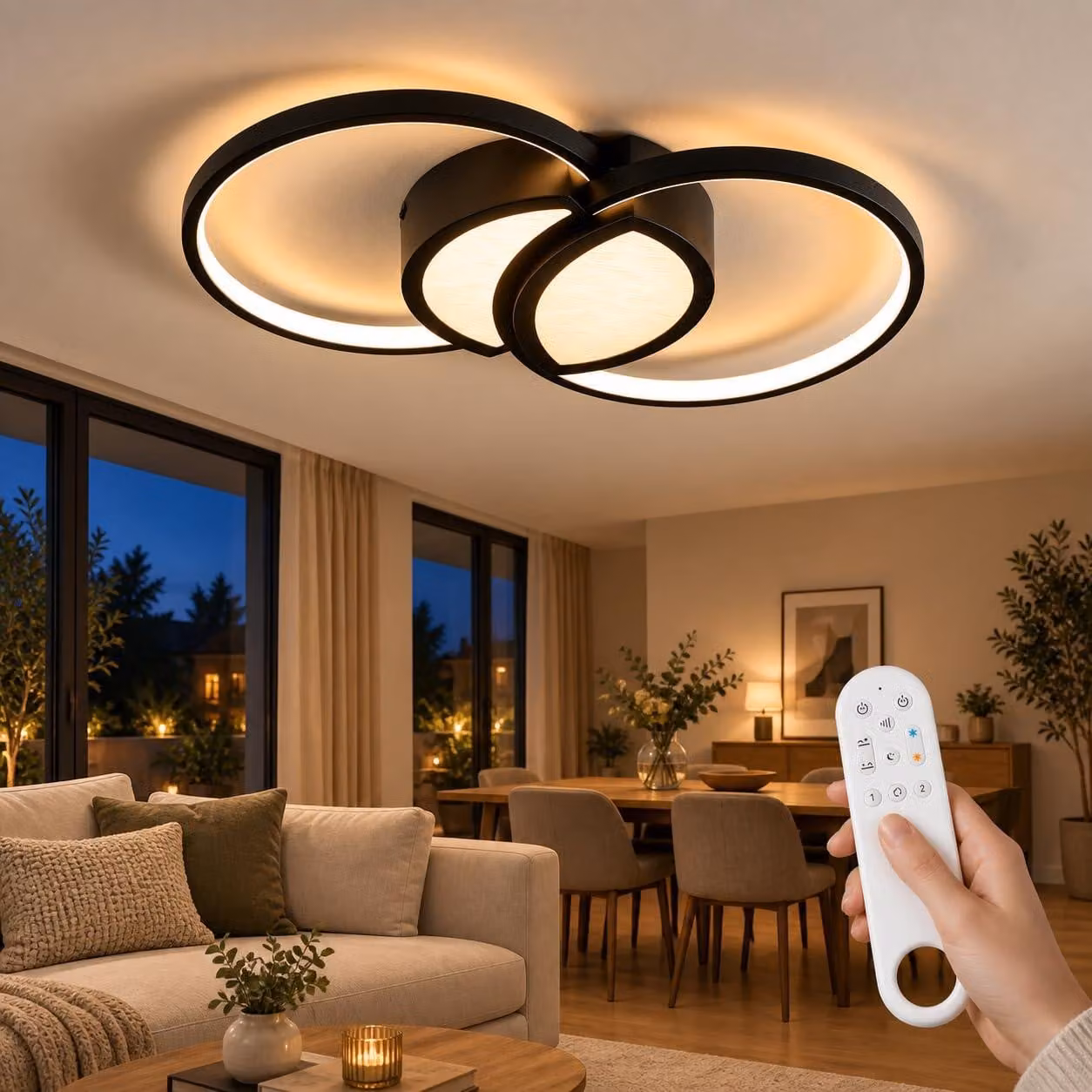 Lampada a soffitto a LED, design a doppio anello, diametro 54 cm, 35 W, 3150 Lm, dimmerabile, temperatura di colore regolabile da 3000 a 6500 K