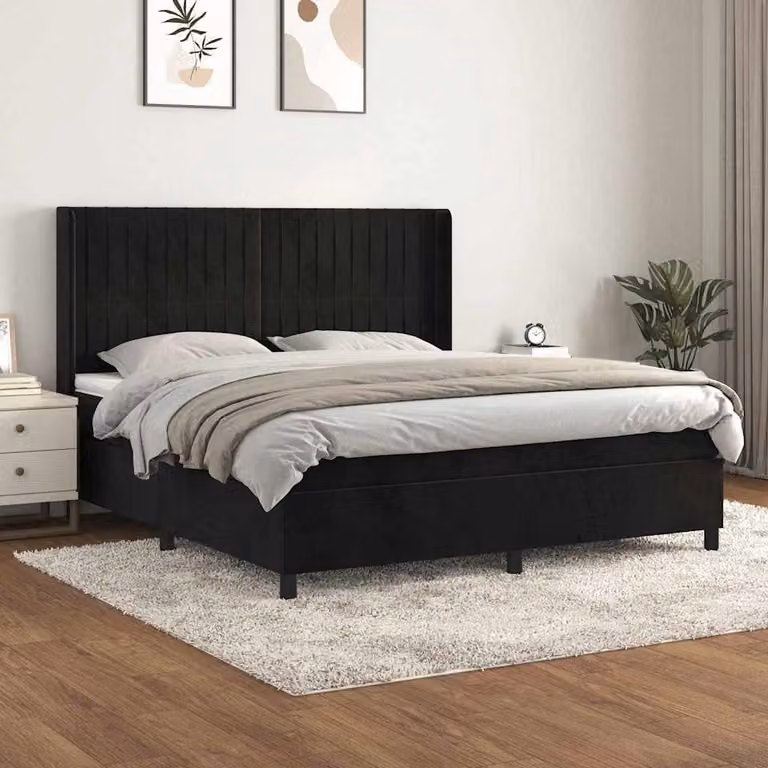 vidaXL Giroletto a Molle con Materasso in Velluto Nero L/P/H: 160 x 200 x 128 cm