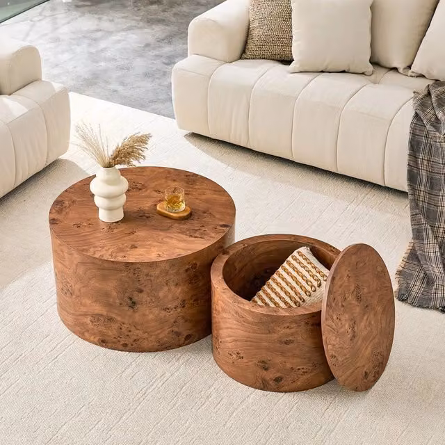 Set di 2 tavolini da caff¨¨ tondi impilabili ¨C Minimal ¨C effetto legno MDF, 62,8cm/44cm di diametro, per soggiorno