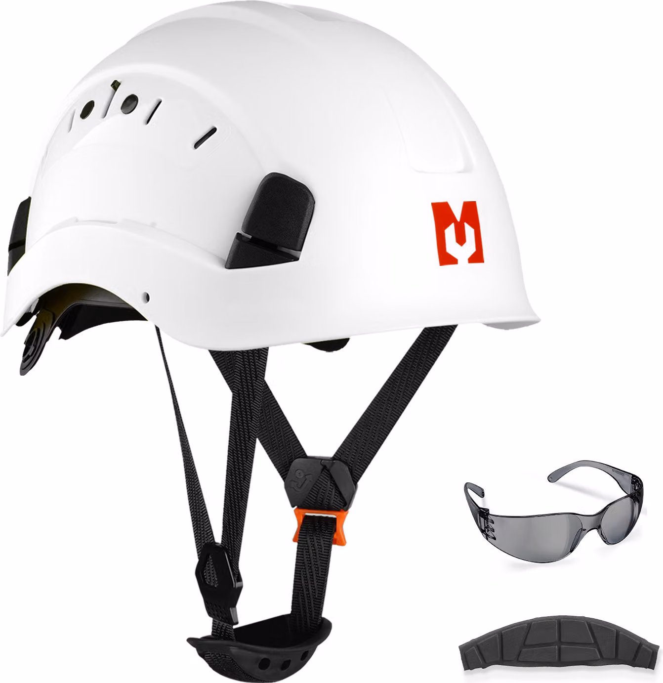 Set di caschi di sicurezza Mustbau - casco di sicurezza con occhiali di sicurezza, cinturino regolabile da 53 a 63 cm