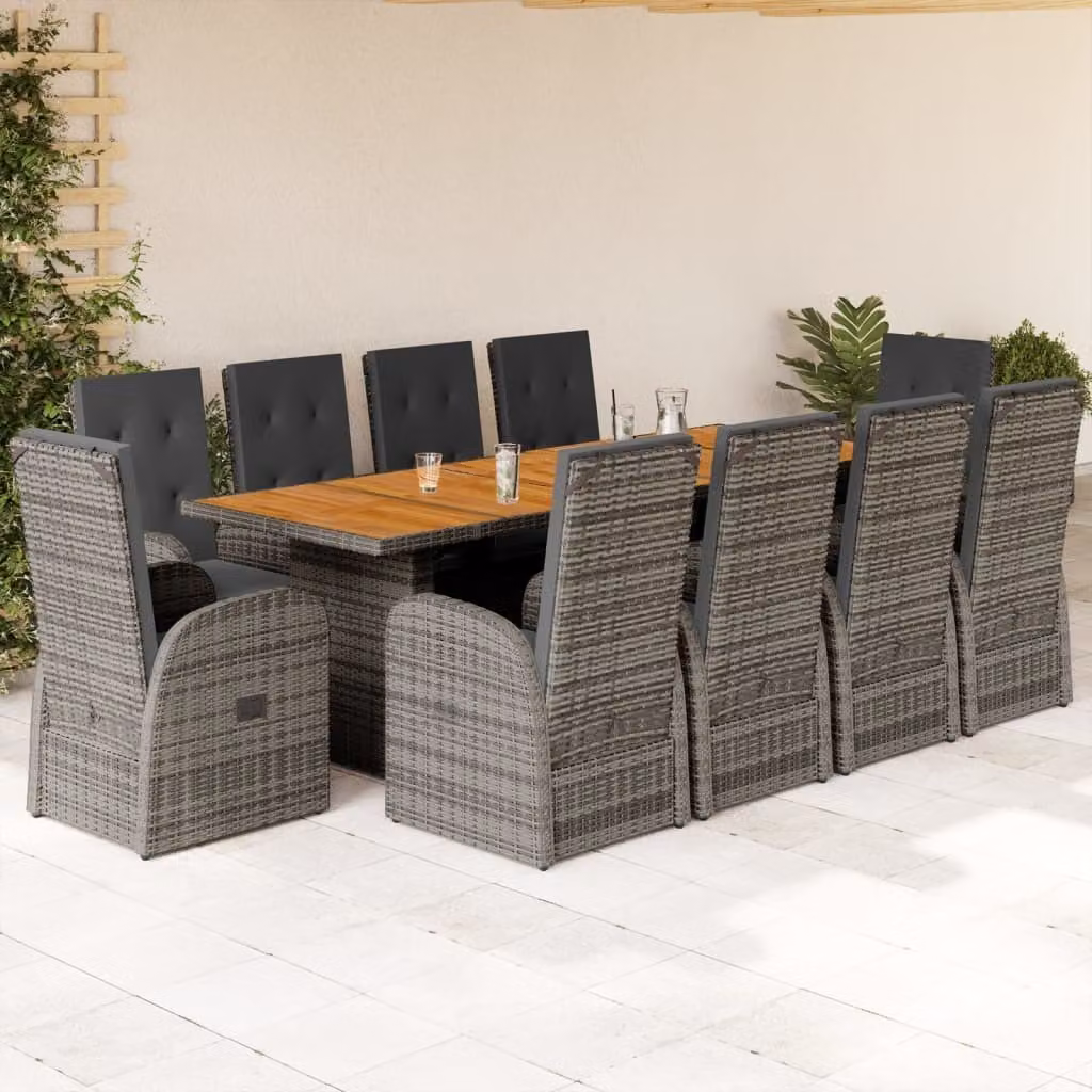 Maison Exclusive - Set da pranzo da giardino 11 pezzi con cuscini in polyrattan grigio