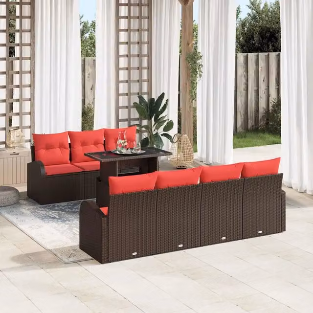 Set Divano da Giardino 8 pz Marrone Poly Rattan 3348590