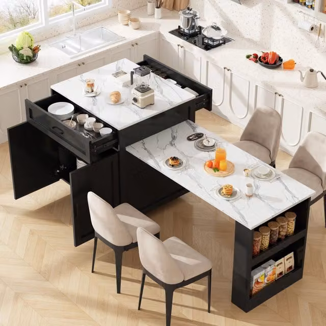 Tavolo Alto Allungabile con Cassetti e Ripiani ¨C MINIMAL ¨C Nero, 133-202x70x93,5cm