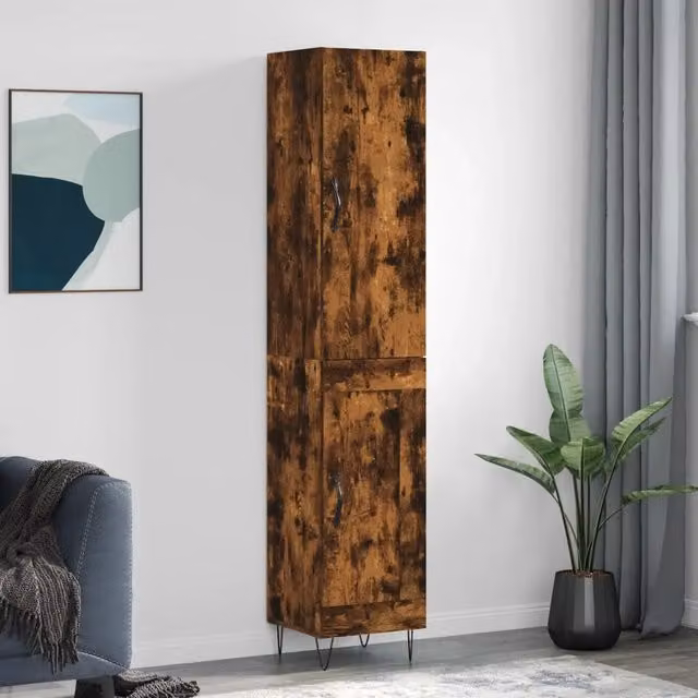 Credenza Buffet Armadio Design Mania in Legno Rovere Fumo e Metallo, L/P/H: 34.5 x 34 x 180 cm