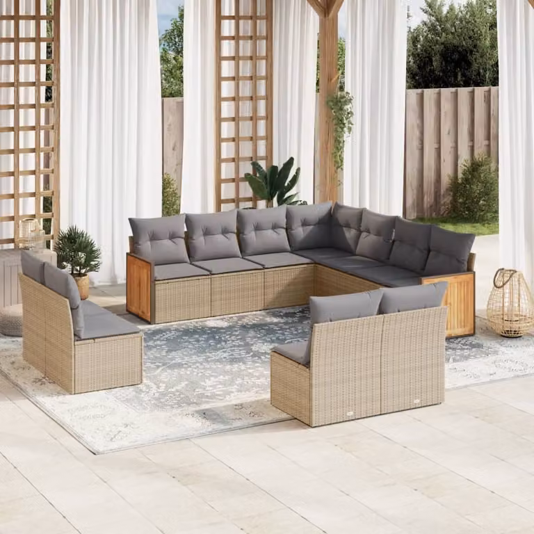 Maison Exclusive - Set Divani da Giardino 11 pz con Cuscini Beige in Polyrattan