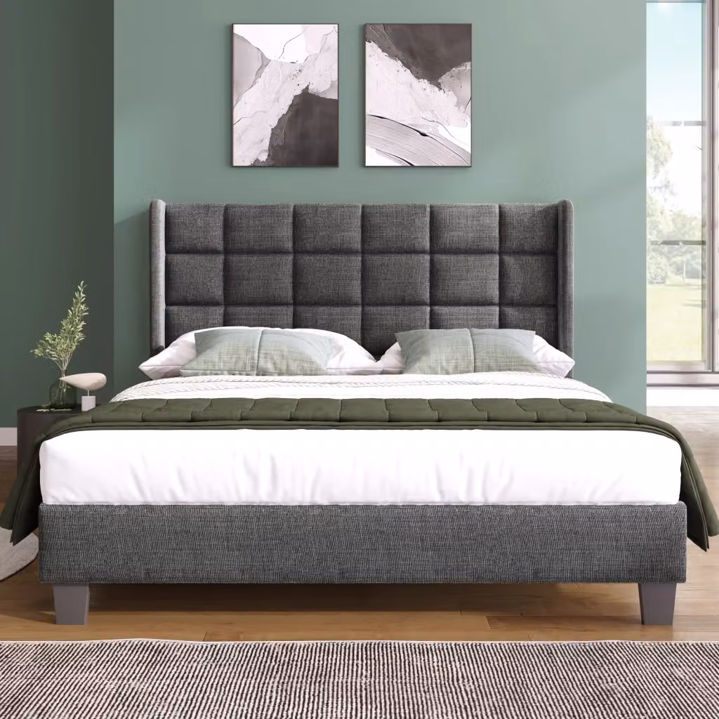 Letto matrimoniale imbottito Komhtom grigio e nero L/P/H: 140 x 200 x 111 cm – 2