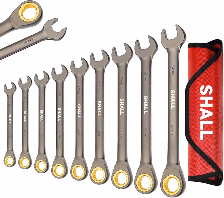Set di chiavi a bussola ad anello "Ratchet" da 8 a 19 mm, 9 pezzi, 72 denti, acciaio cromo-vanadio, per auto