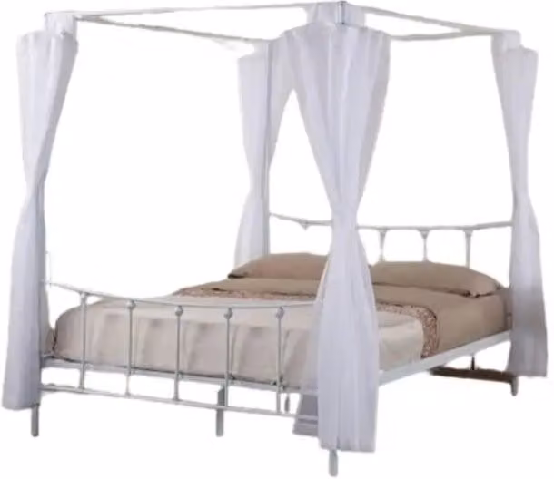 Letto a baldacchino AMORE – 140x200 cm – Metallo bianco con velatura inclusa – Eleganza e romanticismo
