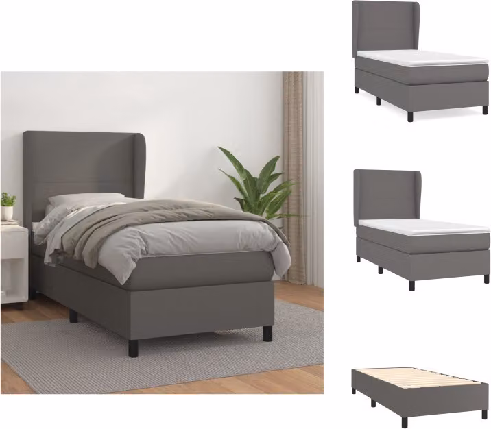 vidaXL Letto a molle con materasso grigio 100x200 cm in Pelle finta - Letti & strutture letto